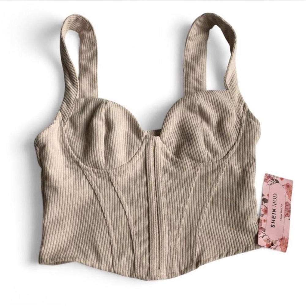 NWT SHEIN Beige Ribbed Off-Shoulder Corset Top Size XS - Picture 2 of 4